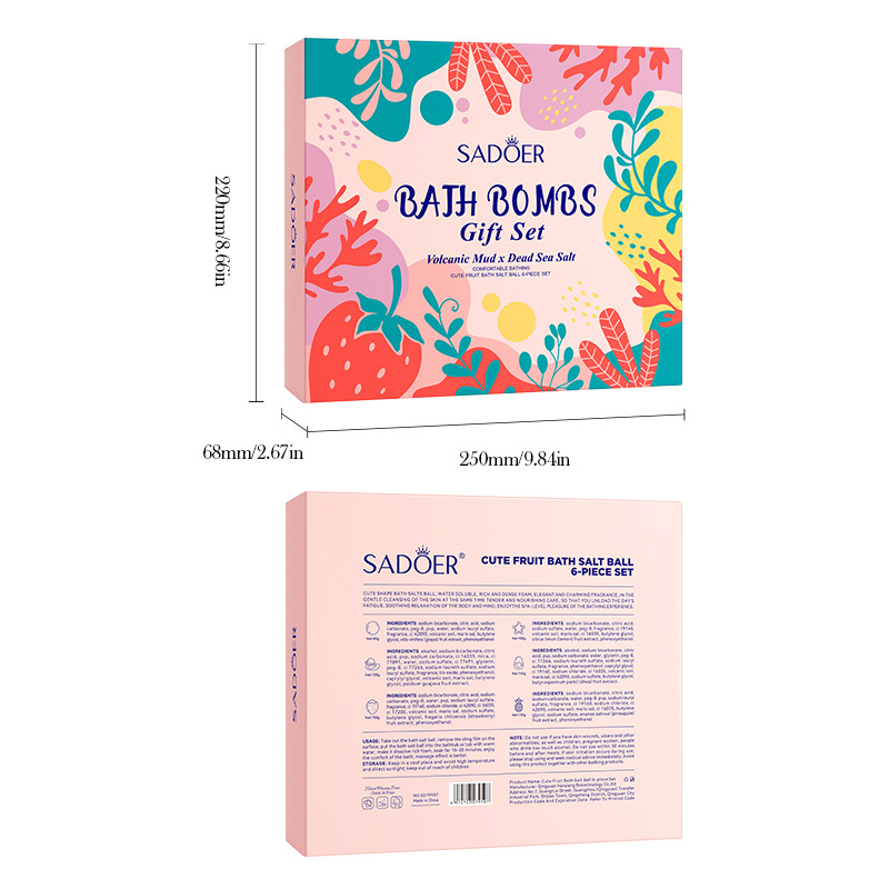 All-english SADOER cute fruit bath salt Balls 6-piece set for body cleaning, cross-border export wholesale Item Picture