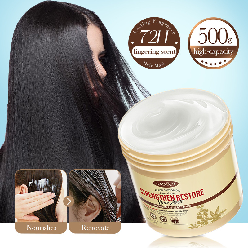 Cross-border export wholesale of SADOER black castor Oil Hair Mask, soft, smooth and fluffy Hair Conditioner full figure