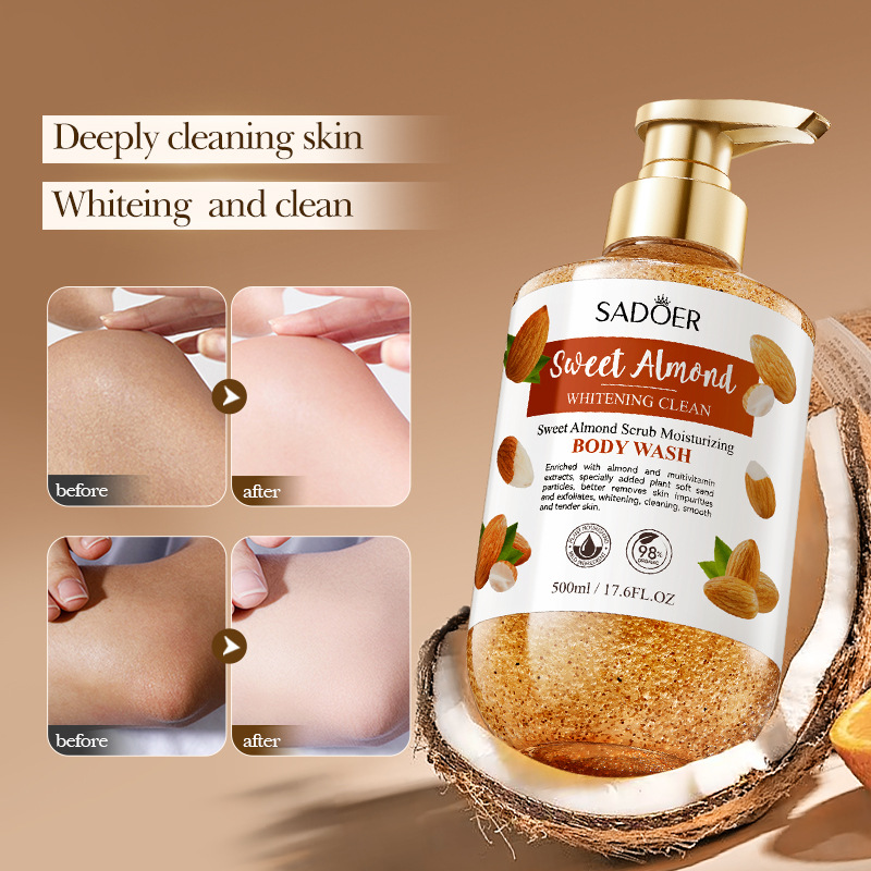 Cross-border export wholesale of SADOER sweet Almond Scrub Whitening Moisturizing Body Wash and Cleansing Body Wash in full English Item Picture
