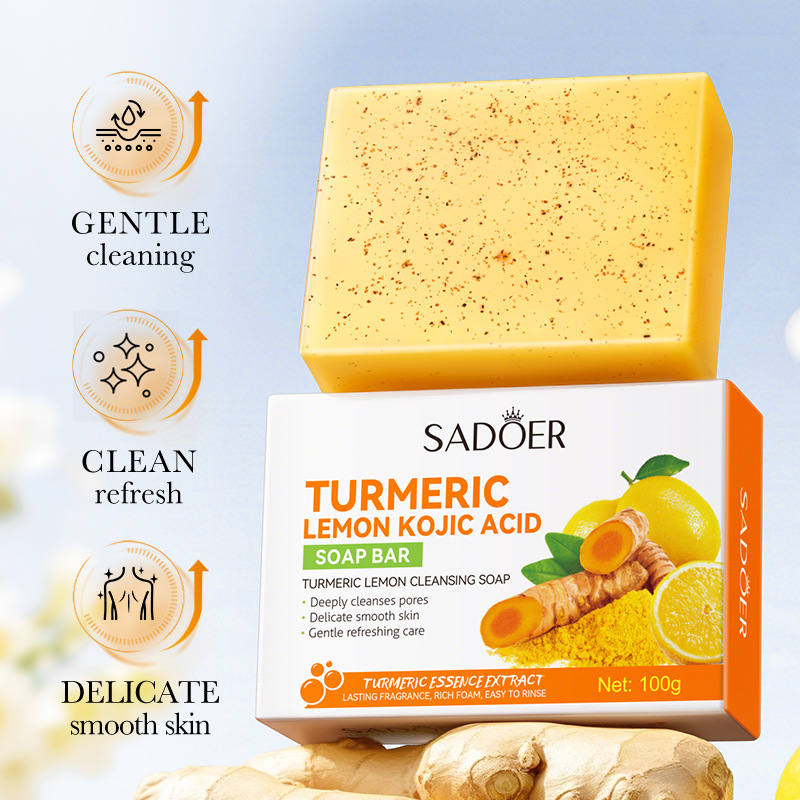 SADOER turmeric Lemon Cleansing Soap for Clean Body, handmade soap, cross-border export wholesale details Picture
