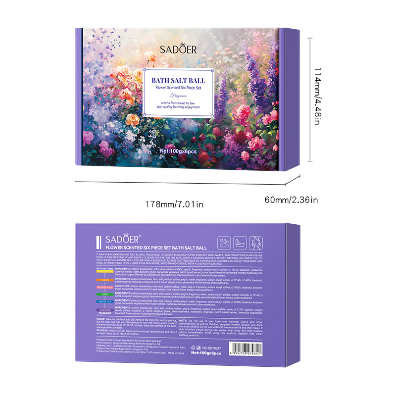All-english SADOERSADOER Romantic Floral Bath Salt Ball six-piece set, cross-border export wholesale of cleaning bath salt balls Item Picture