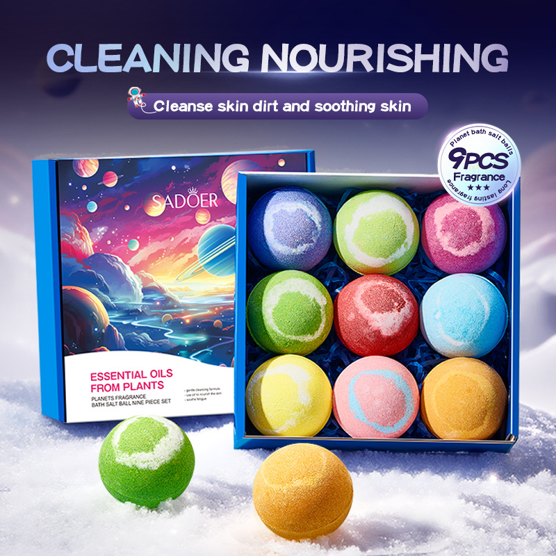 Cross-border export wholesale of 9-piece set of SADOER Planetary Fragrance Bath salt Balls for body cleansing details Picture