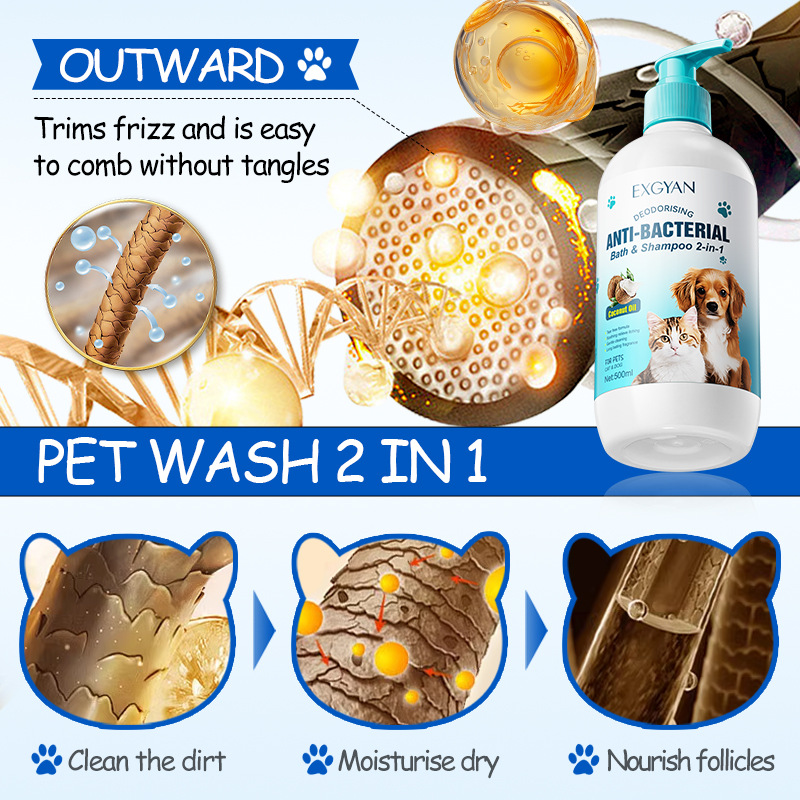 EXGYAN Pet Coconut Bath and Shampoo 2-in-1 for cats and dogs cross-border export wholesale Application Scenario