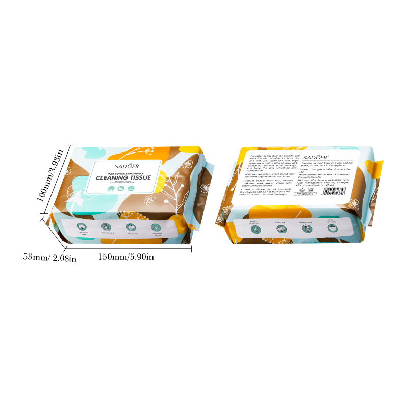 All-english SADOER pure cotton skin-friendly cleansing wipes, 50-pack daily makeup remover wipes, facial cleansing wipes, cross-border export wholesale Item Picture