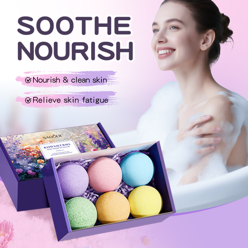 All-english SADOERSADOER Romantic Floral Bath Salt Ball six-piece set, cross-border export wholesale of cleaning bath salt balls full figure