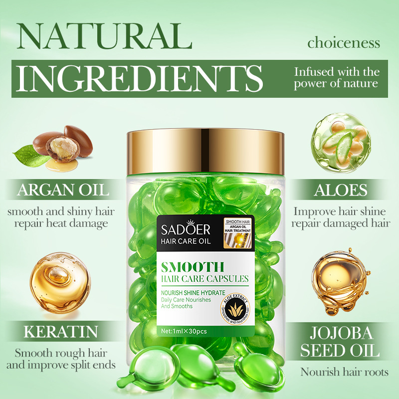 Cross-border wholesale of SADOER Moroccan Argan Oil Aloe Vera Softening Hair Care Capsules and Hair conditioner in English Specification drawing