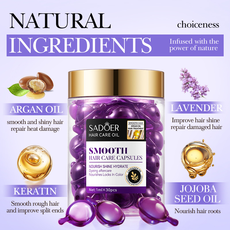 Cross-border wholesale of SADOER Moroccan Argan Oil Lavender Softening Hair Care Capsules and hair conditioner in English Specification drawing