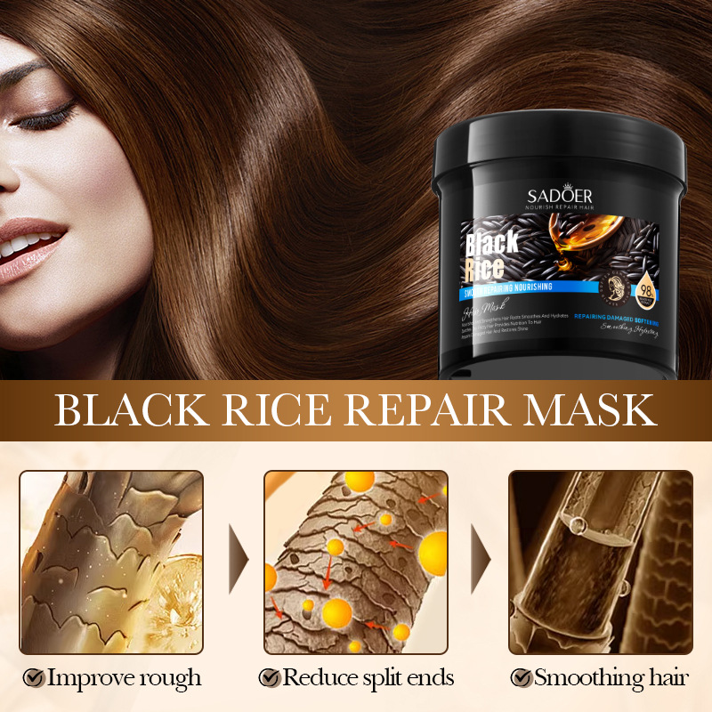 Cross-border export wholesale of SADOER Black Rice Anti-breakage, Anti-dandruff, Repairing and Nourishing Hair Mask and Softening Conditioner Application Scenario