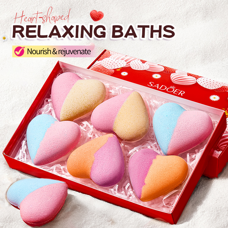 All-english SADOER heart-shaped Bath salt Balls - 6-piece set of clean body bath salts for cross-border export wholesale details Picture