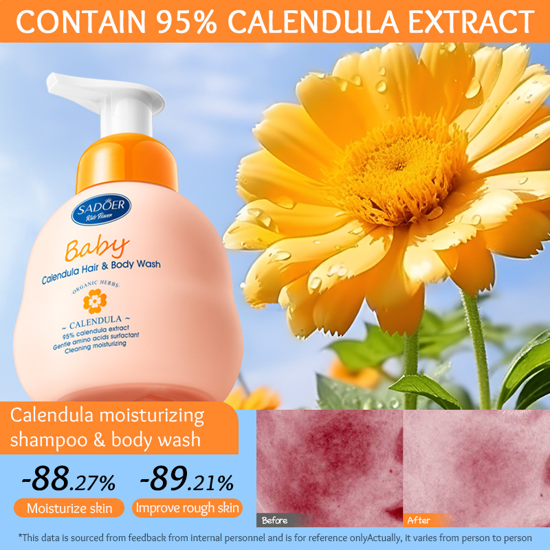 Cross-border wholesale of SADOER children's calendula amino Acid Gentle Moisturizing Shampoo and body Wash in English details Picture