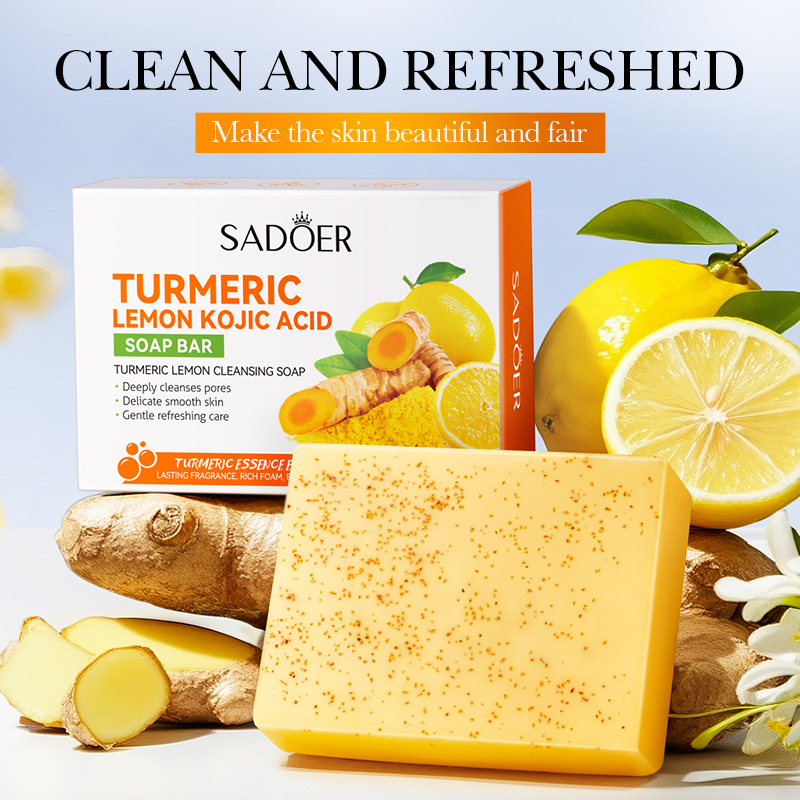 SADOER turmeric Lemon Cleansing Soap for Clean Body, handmade soap, cross-border export wholesale full figure