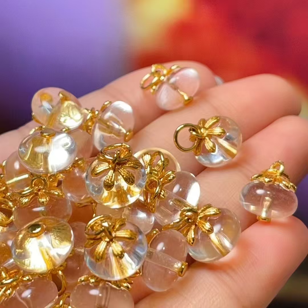 Natural white crystal "Wish you All the Best" diy jewelry accessories, crystal accessories, traditional sand gold accessories, copper-plated real gold, high color retention details Picture