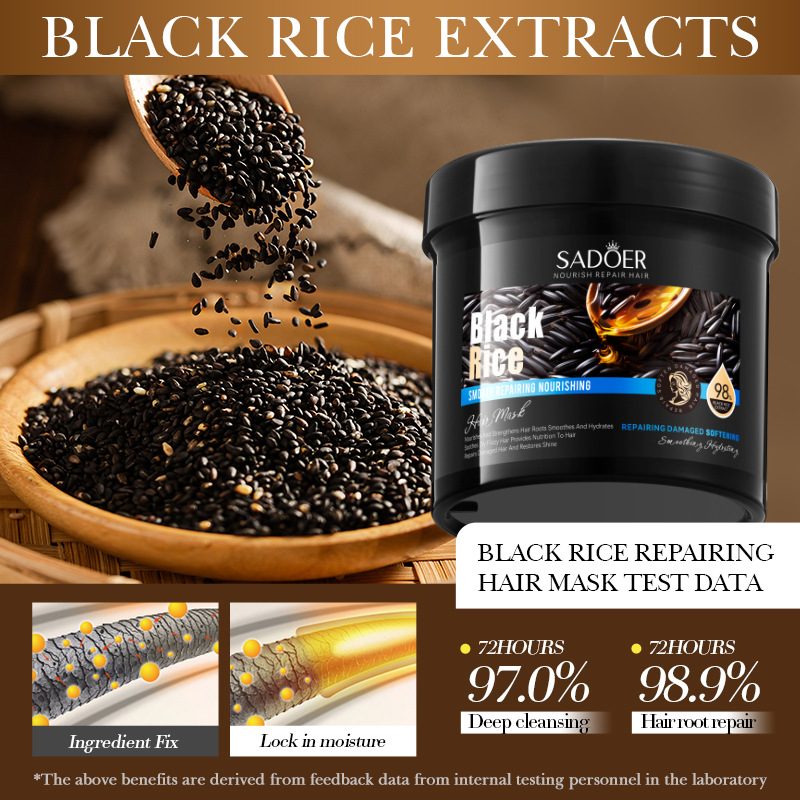 Cross-border export wholesale of SADOER Black Rice Anti-breakage, Anti-dandruff, Repairing and Nourishing Hair Mask and Softening Conditioner details Picture