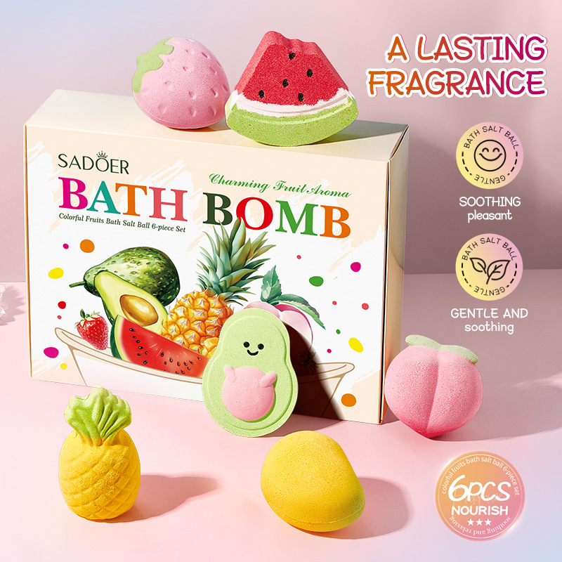 All-english SADOER Colorful Fruit Bath Salt Balls 6-piece set for body cleaning, cross-border export wholesale details Picture