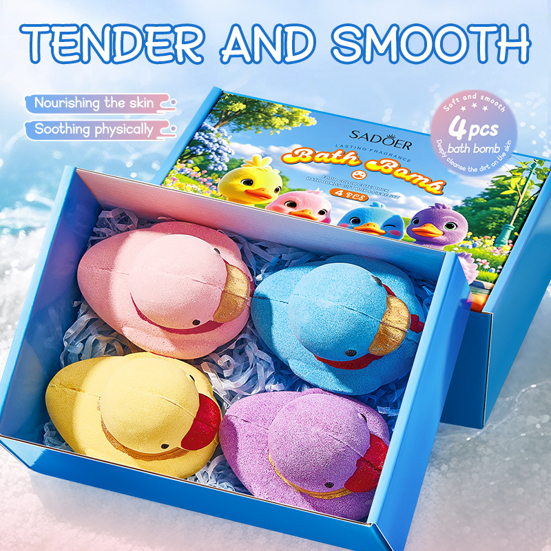 All-english SADOER four-color cute Duck Bath salt Ball gift box 4-piece set for cross-border export wholesale of cleaning bath salt balls details Picture