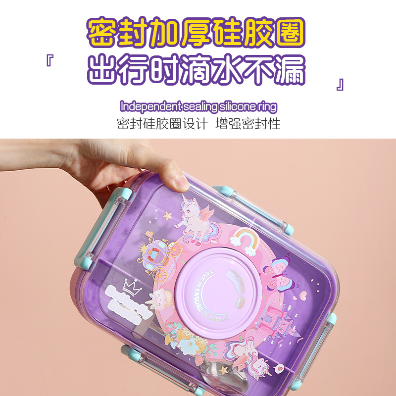 J35-2681 stainless steel insulated lunch box, children's compartments lunch box, student cartoon lunch box with stainless steel spoon details Picture