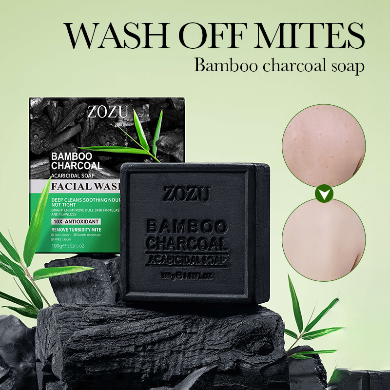 Cross-border wholesale of all-English ZOZU bamboo charcoal cleaning Soap (with foaming net) and handmade bath bamboo charcoal soap details Picture