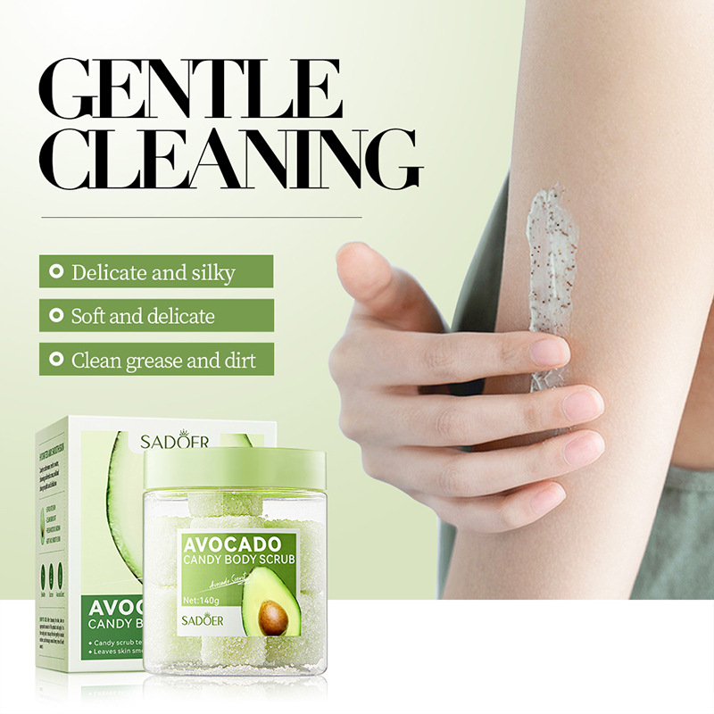 Cross-border wholesale of SADOER avocado candy body Scrub series for exfoliation and skin rejuvenation in English Application Scenario
