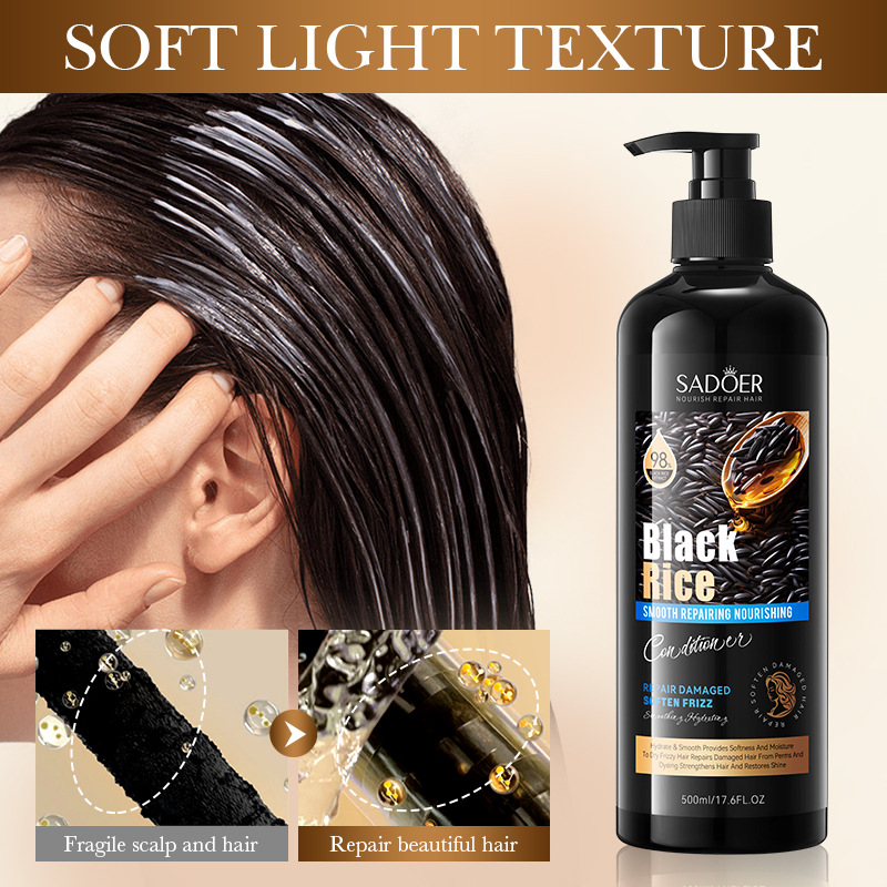 Cross-border export wholesale of SADOER Black Rice Anti-breakage, Anti-dandruff, Repairing, Nourishing and Softening Hair Conditioner in English Specification drawing