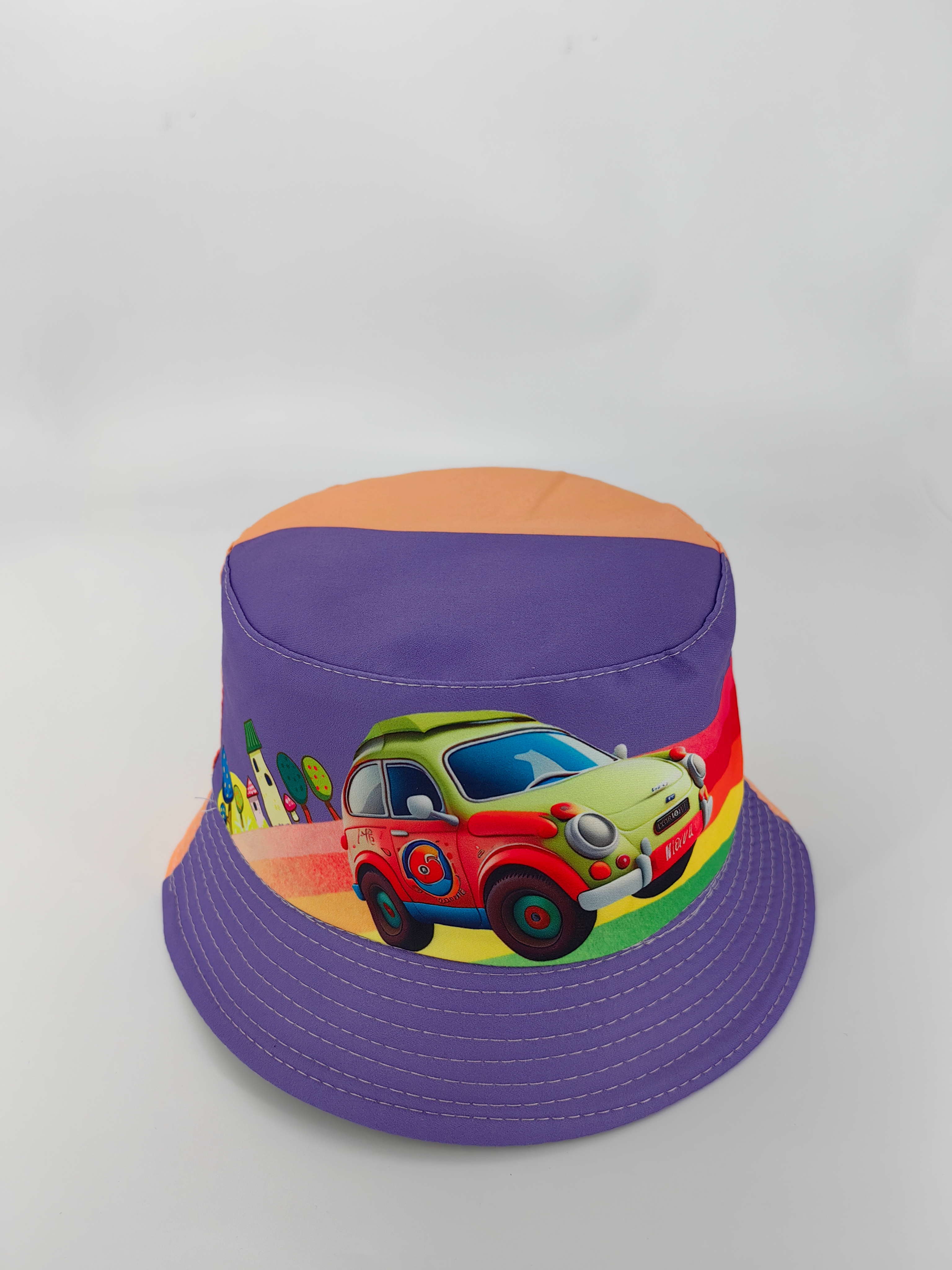 This spring and summer bestseller is a children's car with double-sided printed and color-blocked front and back. It can be worn on both sides with a fisherman's hat. It is cute, cartoon, classic and versatile. It can be used outdoors for sun protection and shade. It is foldable and easy to carry. It is suitable for both men and women. It has a dock circumference of 54CM Item Picture