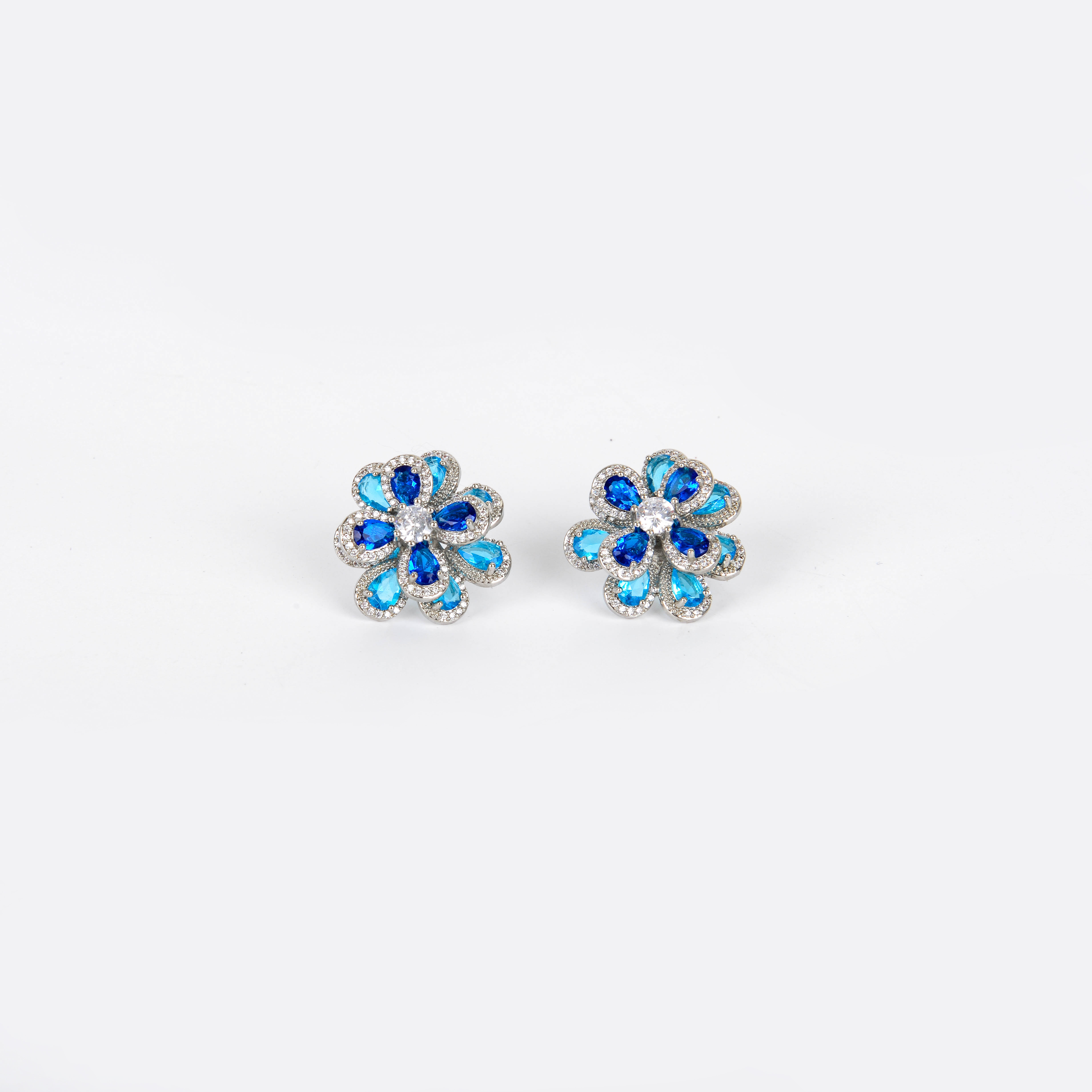 本命年油画海蓝宝石耳环多切面水滴之心彩宝锆石花朵闪钻爱心耳坠