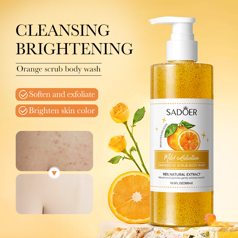 All-english SADOER orange Body Scrub Body Wash, cross-border export wholesale of cleansing body wash full figure