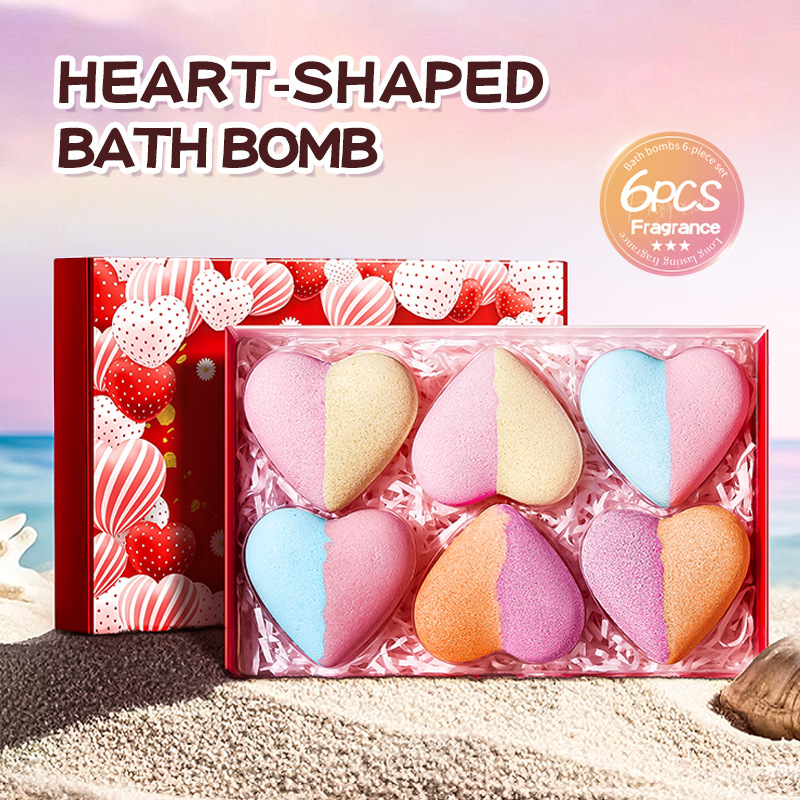All-english SADOER heart-shaped Bath salt Balls - 6-piece set of clean body bath salts for cross-border export wholesale full figure