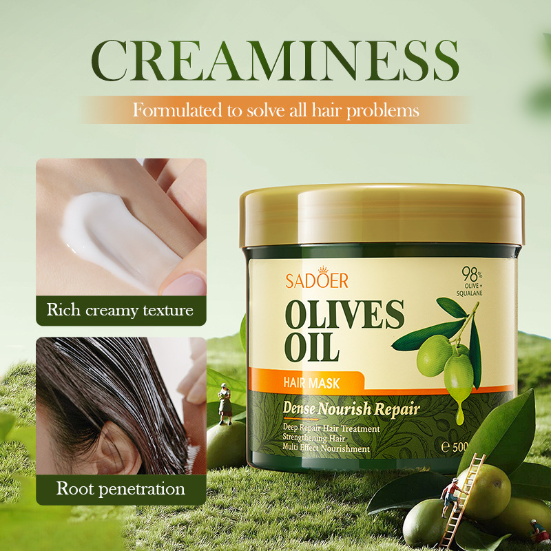 Cross-border export wholesale of SADOER olive oil Repair, Softening and Nourishing Hair Mask, Oil Cream and Conditioner Application Scenario