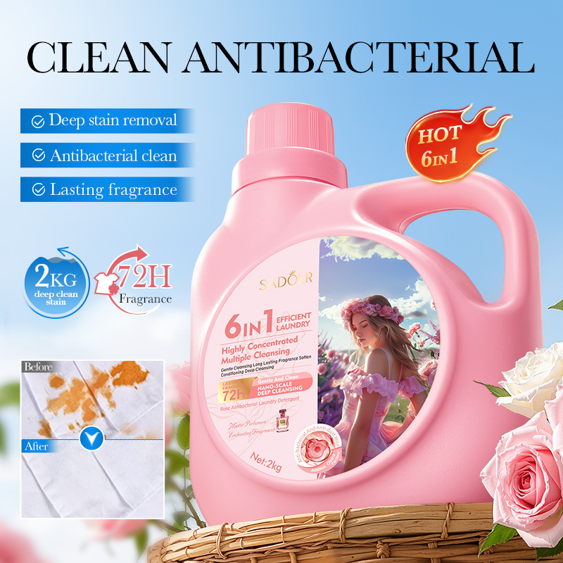 All-english SADOER rose scented antibacterial cleaning laundry detergent, cross-border export wholesale of cleaning laundry detergent full figure