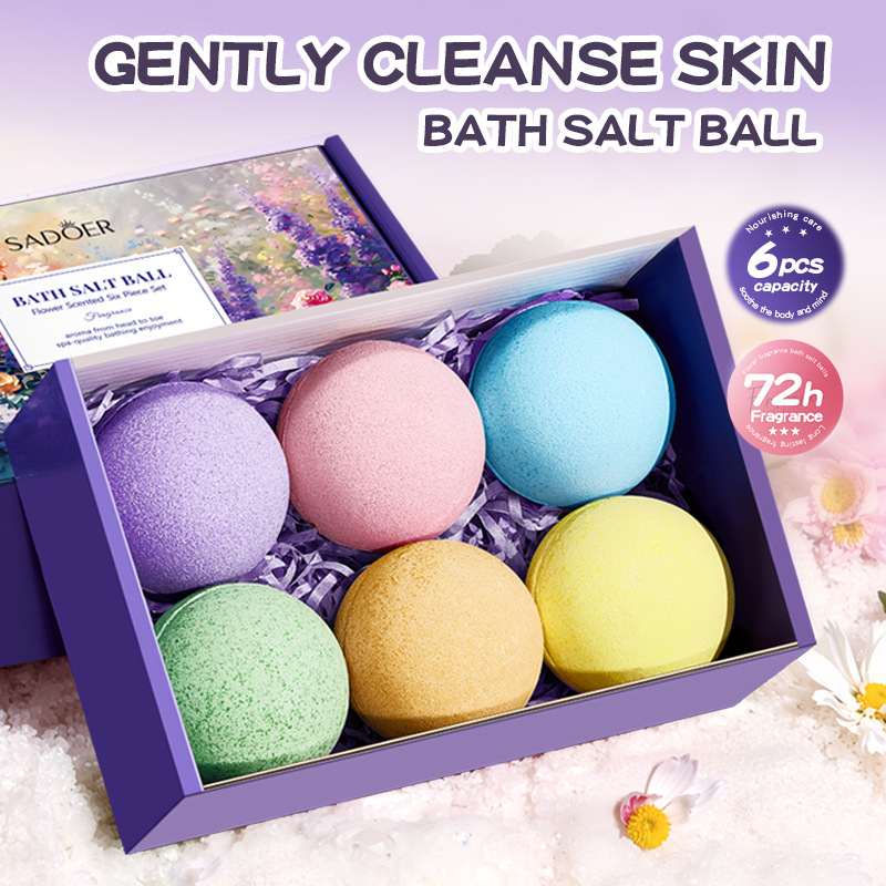 All-english SADOERSADOER Romantic Floral Bath Salt Ball six-piece set, cross-border export wholesale of cleaning bath salt balls details Picture