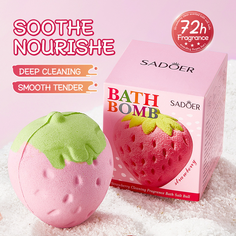 Cross-border wholesale of SADOER strawberry cleaning scented bath salt balls for body cleaning details Picture