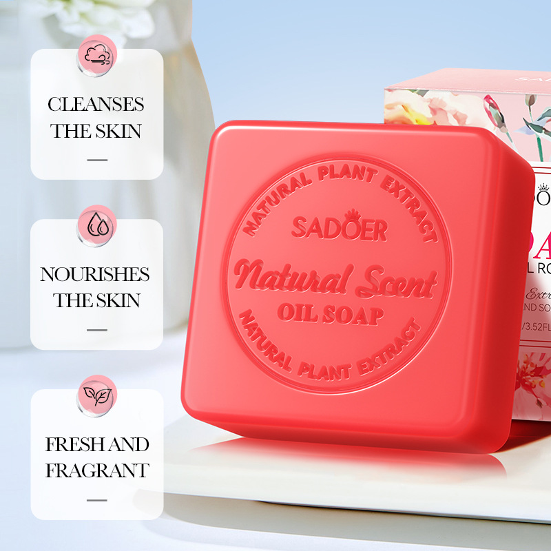SADOER natural rose essential oil soap for cleansing the body, universal handmade soap, cross-border export wholesale Specification drawing