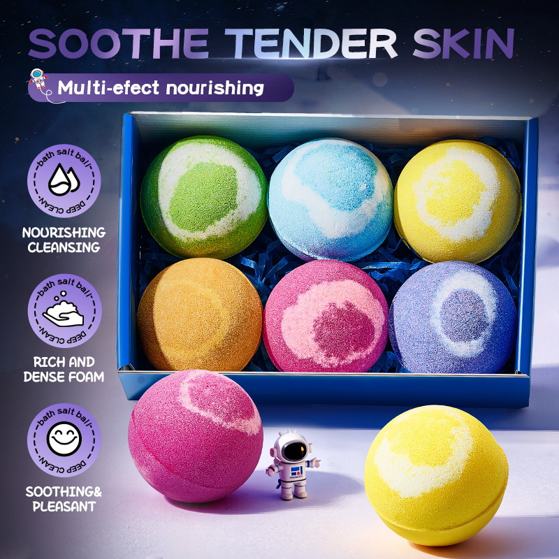Cross-border export wholesale of 6-piece set of SADOER Planetary Fragrance Bath salt Balls for body cleansing details Picture