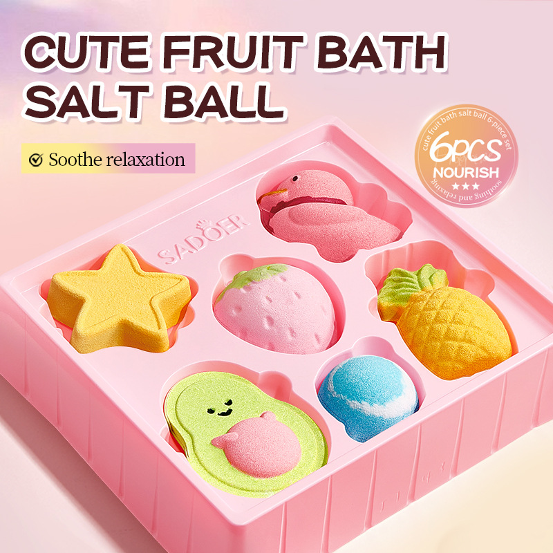 All-english SADOER cute fruit bath salt Balls 6-piece set for body cleaning, cross-border export wholesale full figure