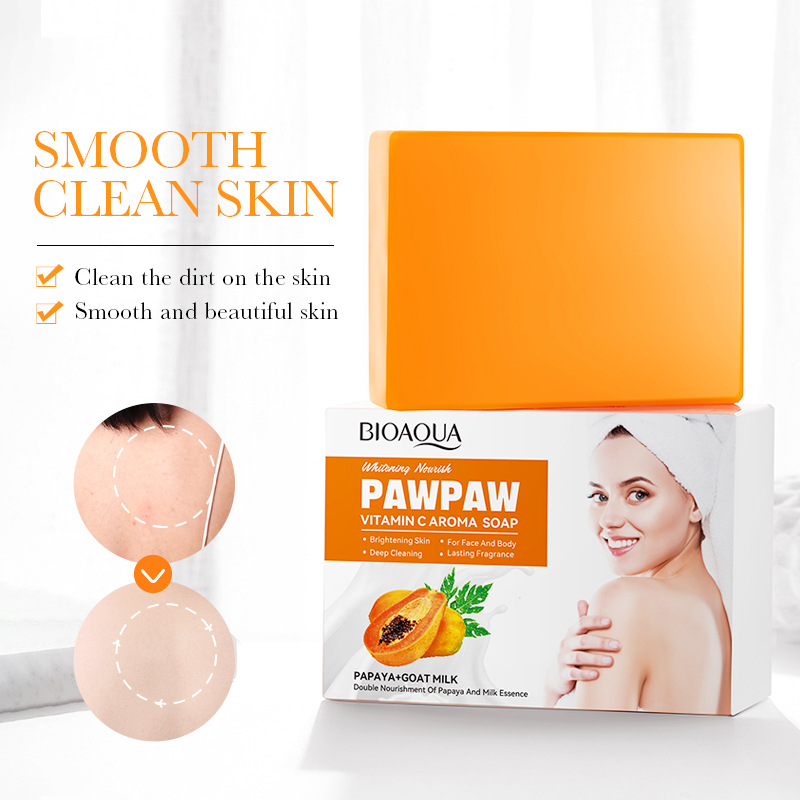 BIOAOUA Papaya Vitamin C brightening white Nourishing soap cleaning body hand-made soap cross-border foreign trade wholesale details Picture