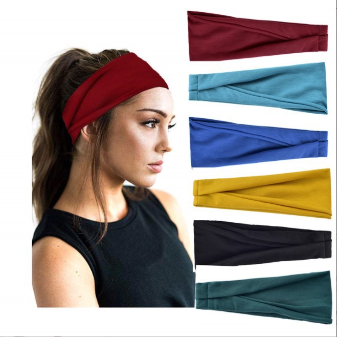 New bow solid color sports sweat-absorbing band, yoga hair band, men's and women's fitness headband, elastic bundle headscarf can be processed and customized