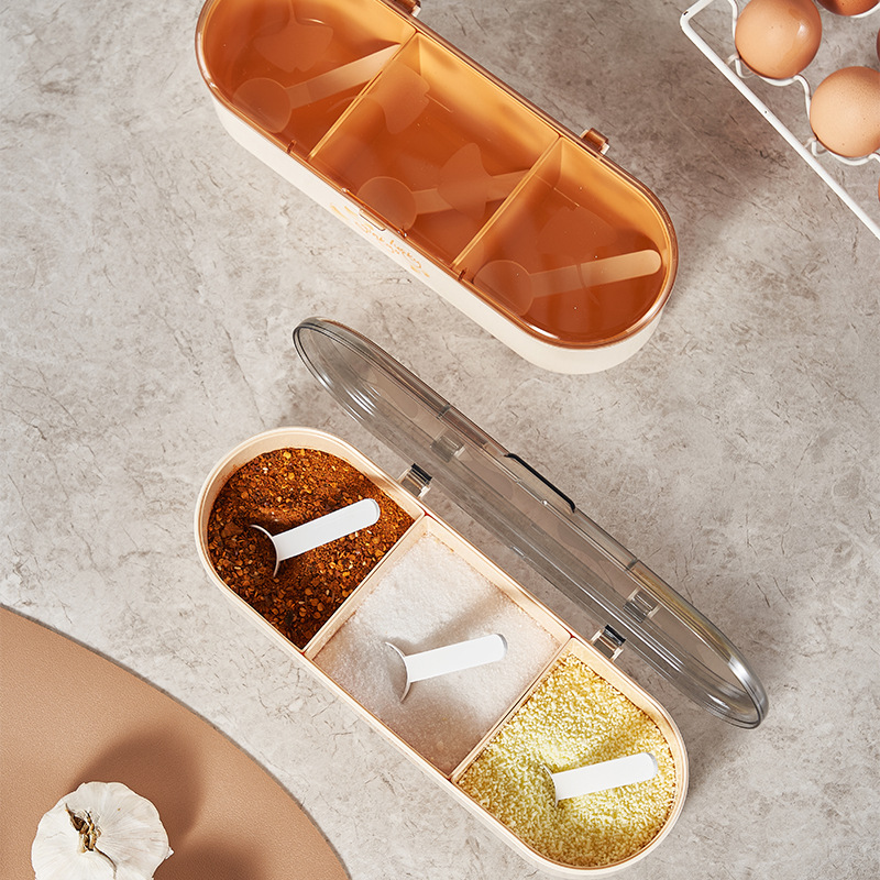 C64-527 Apricot Charm Golden Jade Divided Style Seasoning box integrated home kitchen storage seasoning Bottle and Jar with spoon new style Item Picture