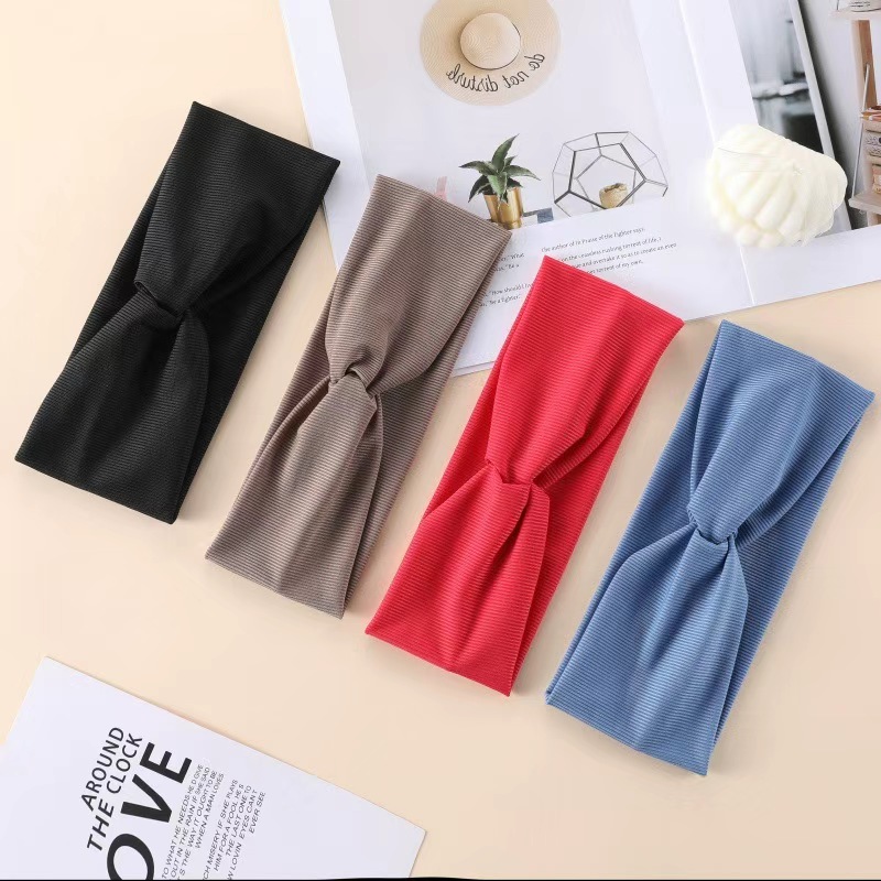 European and American cross-border solid color knitted fine thread cross-yoga sports hair band, simple ladies' headband headwear headscarf headband sports hair band detail image 2