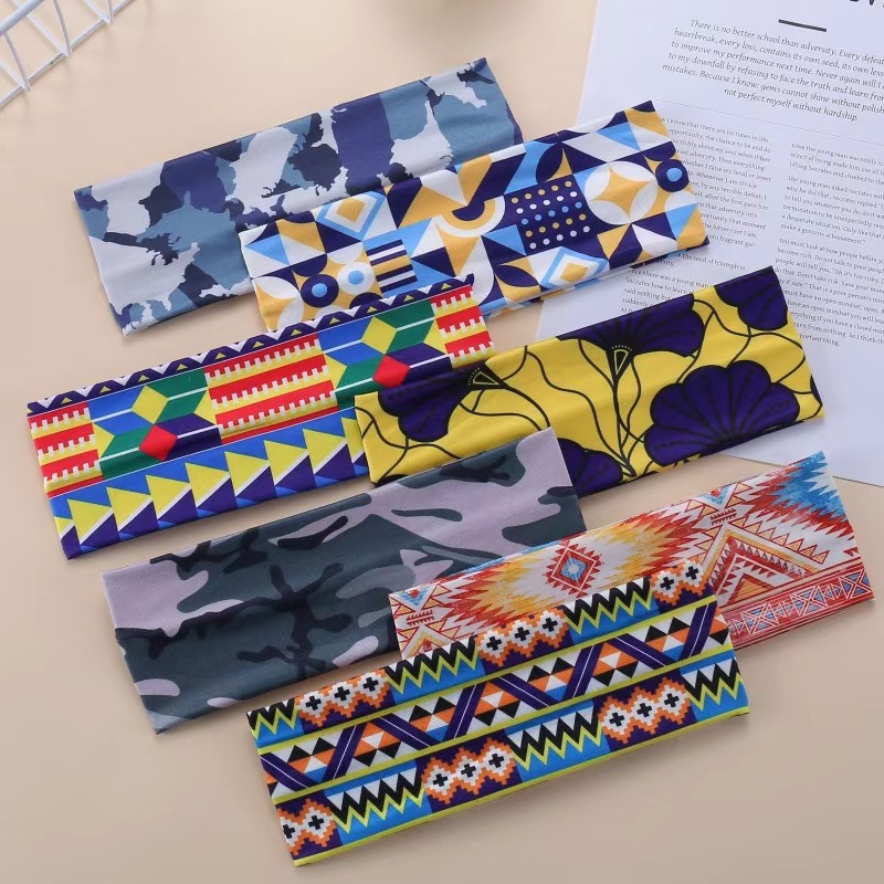 Customized cross-border Amazon women's sports headband, retro hair band, macaron anti-sweat wide-edge printed headscarf and hair accessory details Picture