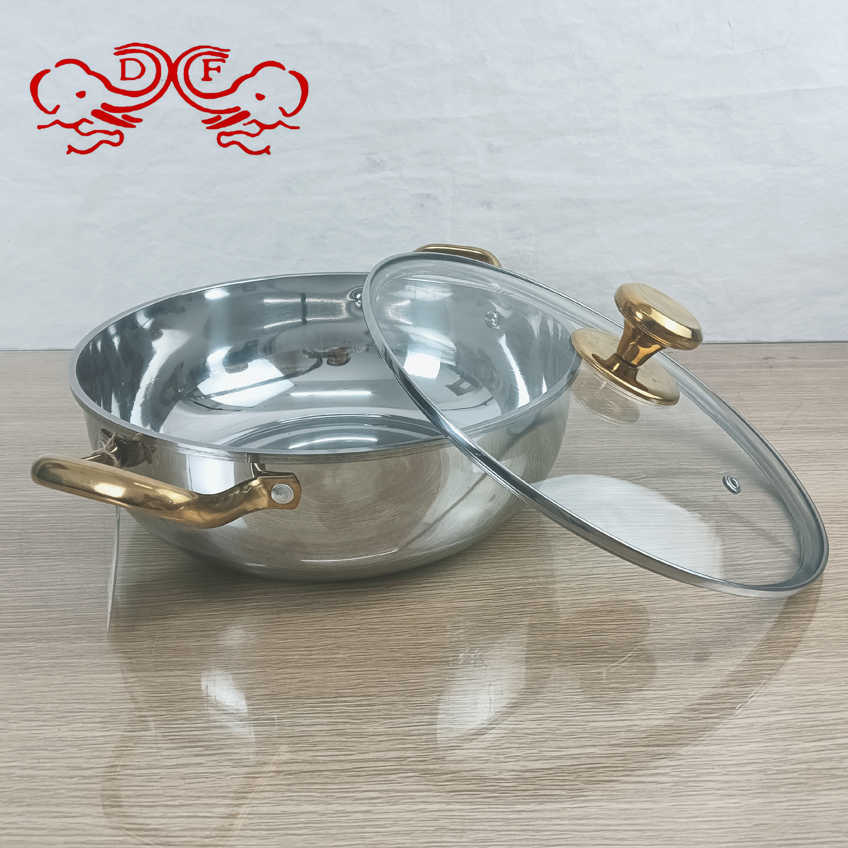 DF99838 Small steamer, stainless steel, small household steaming, boiling and stewing, thickened double-layer induction cooker, soup pot, uncoated DF TRADINGHOUSE details Picture