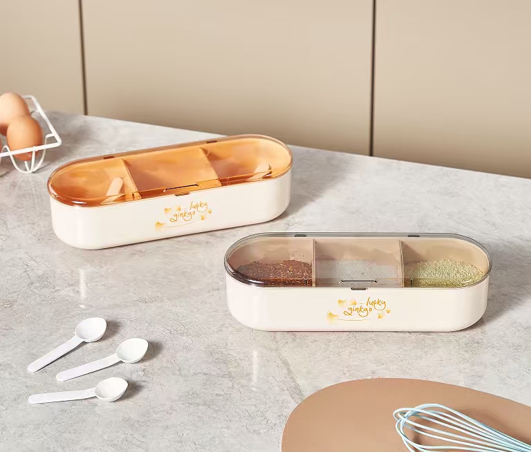 C64-527 Apricot Charm Golden Jade Divided Style Seasoning box integrated home kitchen storage seasoning Bottle and Jar with spoon new style