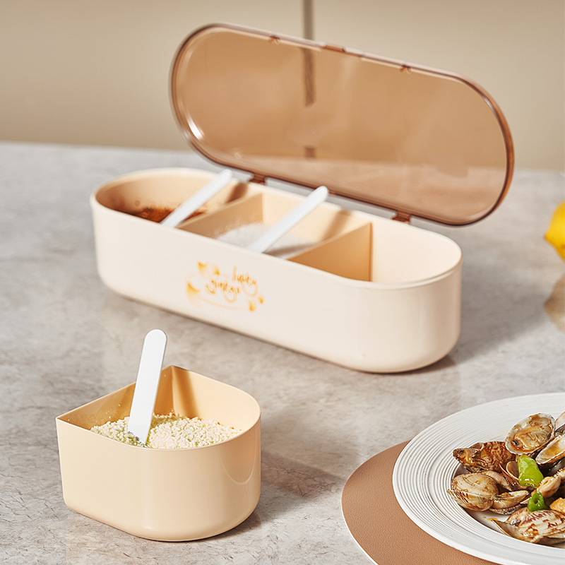 C64-527 Apricot Charm Golden Jade Divided Style Seasoning box integrated home kitchen storage seasoning Bottle and Jar with spoon new style Application Scenario