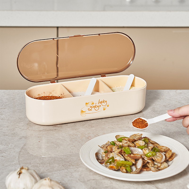 C64-527 Apricot Charm Golden Jade Divided Style Seasoning box integrated home kitchen storage seasoning Bottle and Jar with spoon new style details Picture