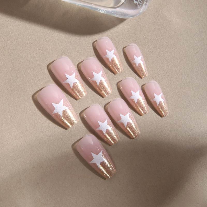 New fashion 24-piece factory direct sale, super shiny star print, Instagram trendy wearable nail false nails details Picture