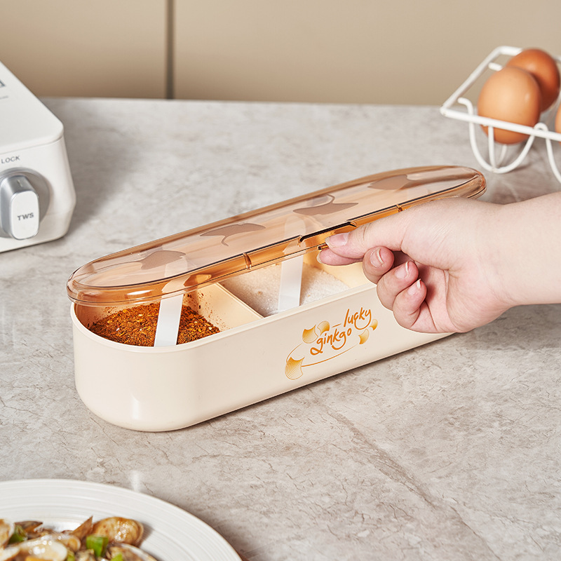 C64-527 Apricot Charm Golden Jade Divided Style Seasoning box integrated home kitchen storage seasoning Bottle and Jar with spoon new style Specification image