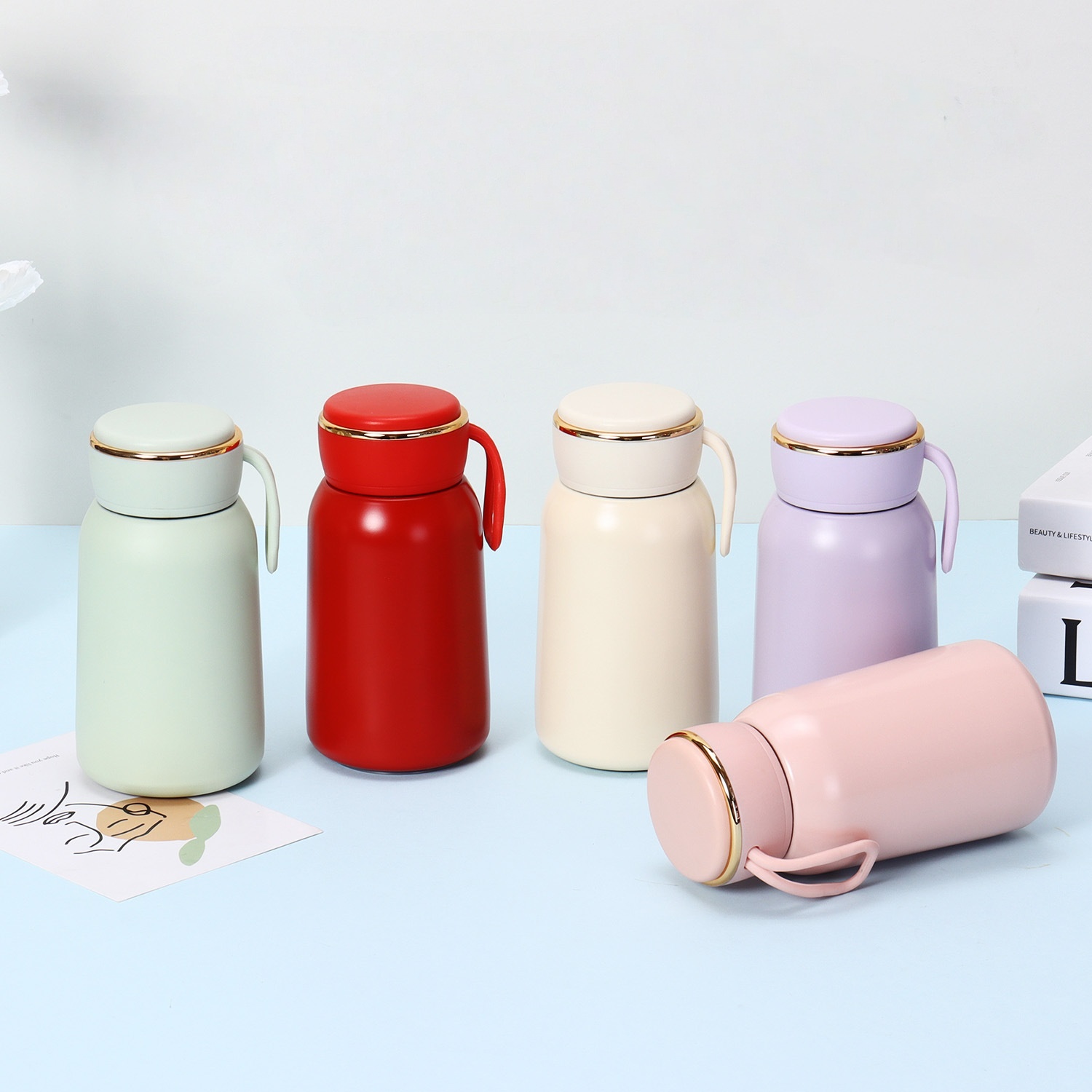 New 304 stainless steel insulated cup, high appearance level, portable and compact, girls' water cup, drawstring pocket cup, portable cup, hand-held cup