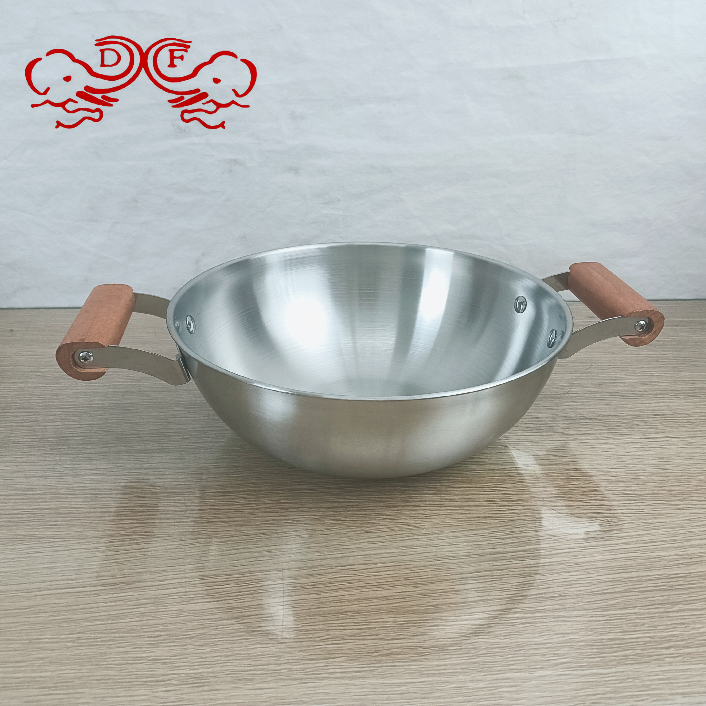DF99893 old-fashioned double-eared wok, flat-bottomed stainless steel wok, household cooking wok, soup and stewing wok, uncoated and non-stick, DF TRADINGHOUSE details Picture