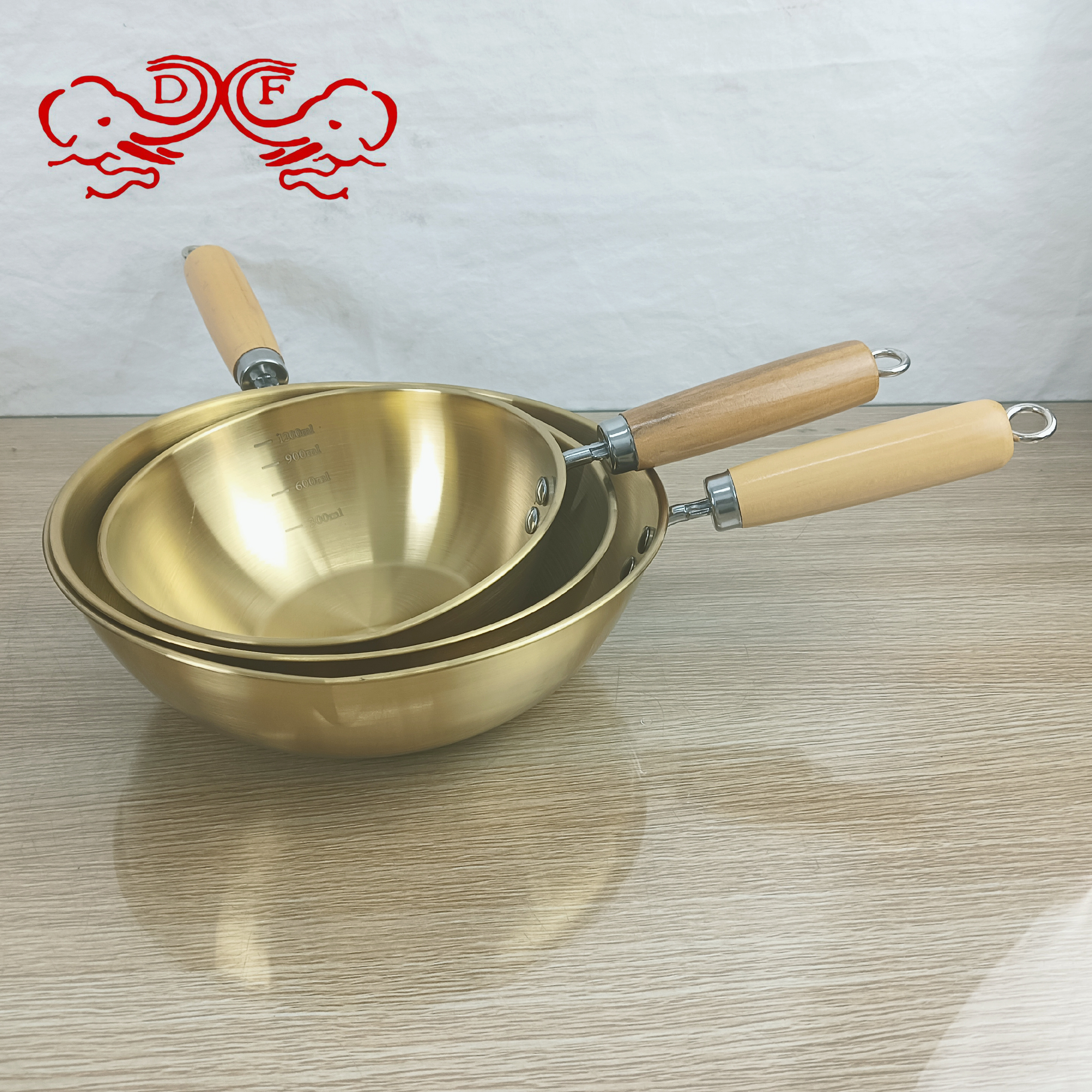 DF99893 stainless steel thickened wooden handle snow flat pot, instant noodle pot, mixed vegetable and side food pot, cooking pot, milk pot, soup pot, DF TRADINGHOUSE
