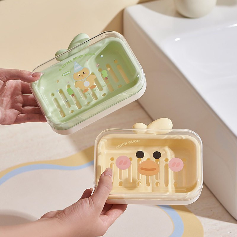 C97-9202 Transparent double-layer high appearance level large-capacity soap box, water-draining dormitory soap box, Little duck uncovered soap box Application Scenario