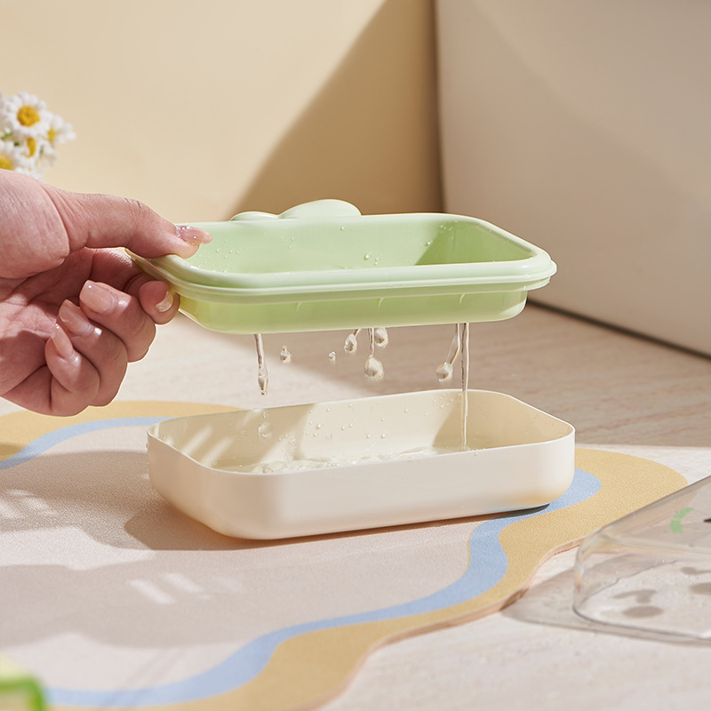 C97-9202 Transparent double-layer high appearance level large-capacity soap box, water-draining dormitory soap box, Little duck uncovered soap box Specification image